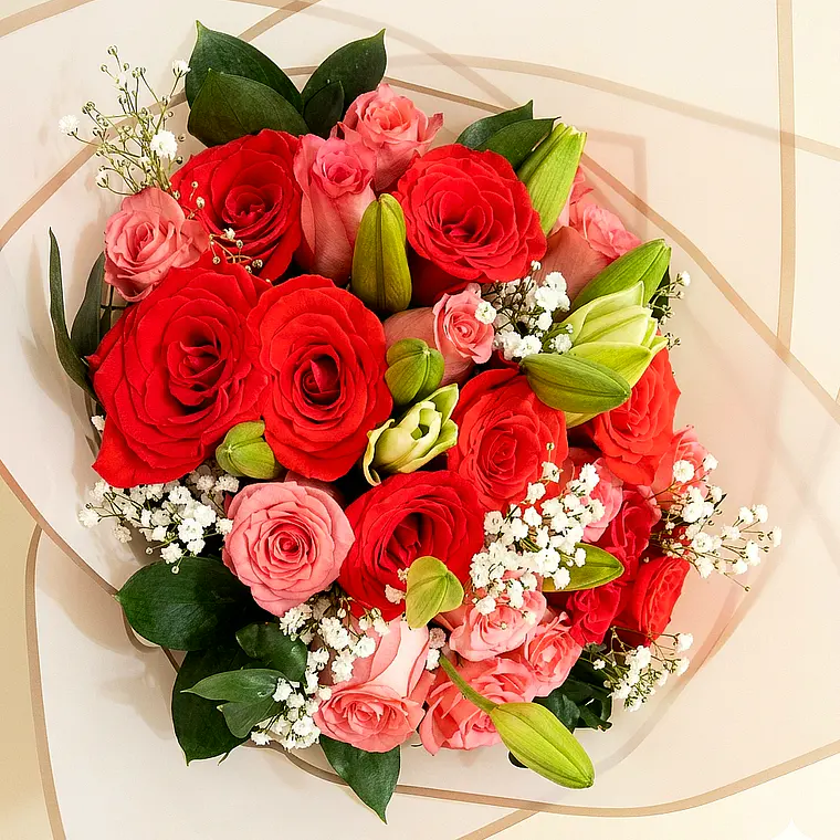 Bouquet Rosas Rojas y Rosadas 2