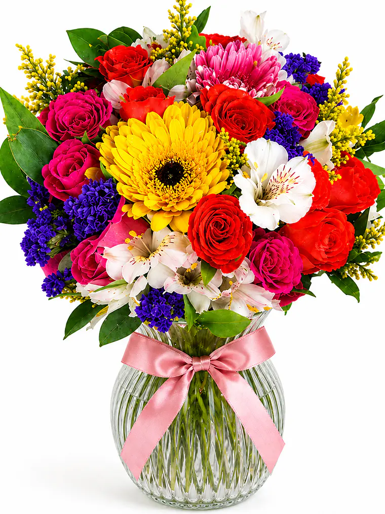 Florero con Gerberas y Rosas 1
