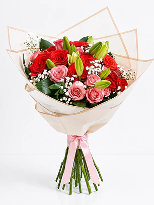 Bouquet Rosas Rojas y Rosadas