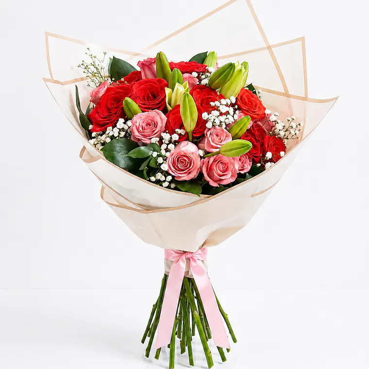 Bouquet Rosas Rojas y Rosadas 1
