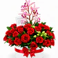 Caja con Orquídeas Rosadas y Rosas Rojas - thumbnail 1