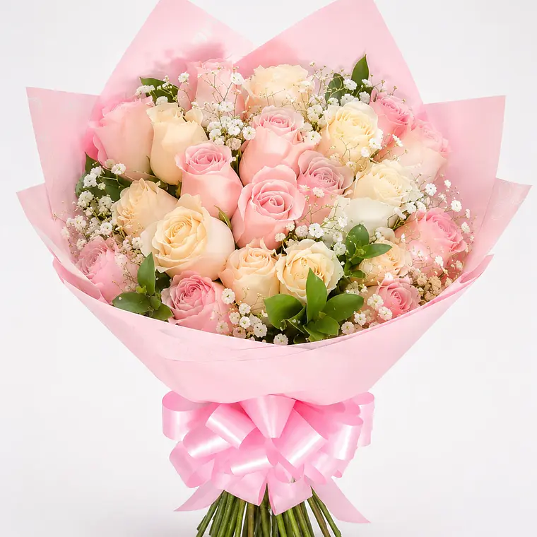 Bouquet Rosas Blancas y Rosadas 1