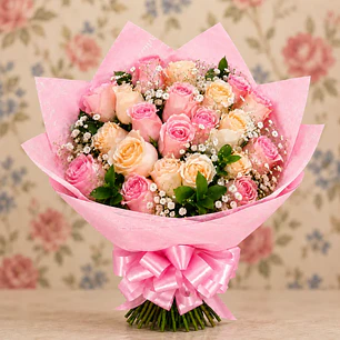Bouquet Rosas Crema y Rosadas