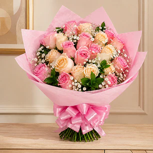 Bouquet Rosas Crema y Rosadas