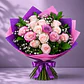 Bouquet Rosas Crema y Rosadas con Papel Morado - Miniatura 1