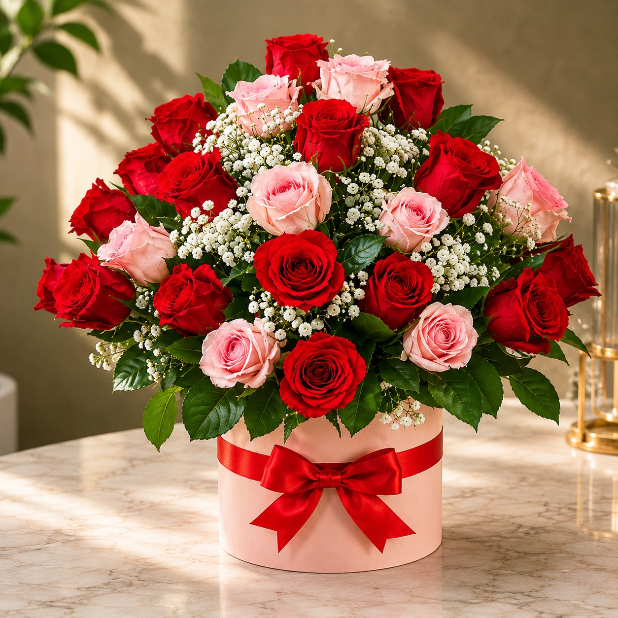 Caja con Rosas Rojas y Rosadas 1