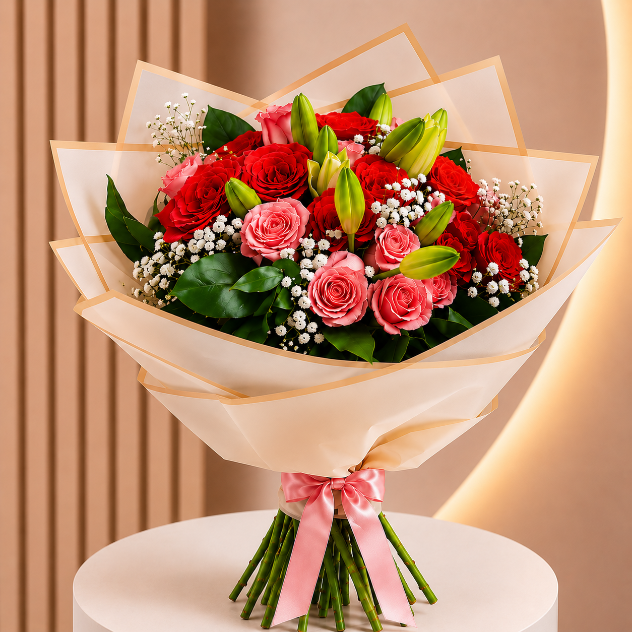 Bouquet Rosas Rojas y Rosadas 1