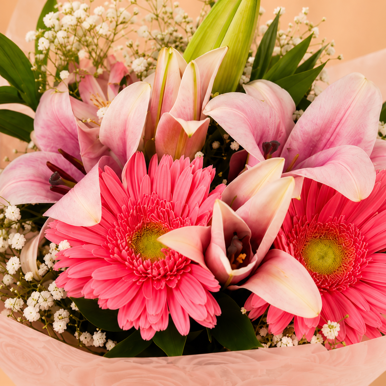 Bouquet Lirios y Gerberas Rosadas 2