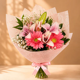 Bouquet Lirios y Gerberas Rosadas