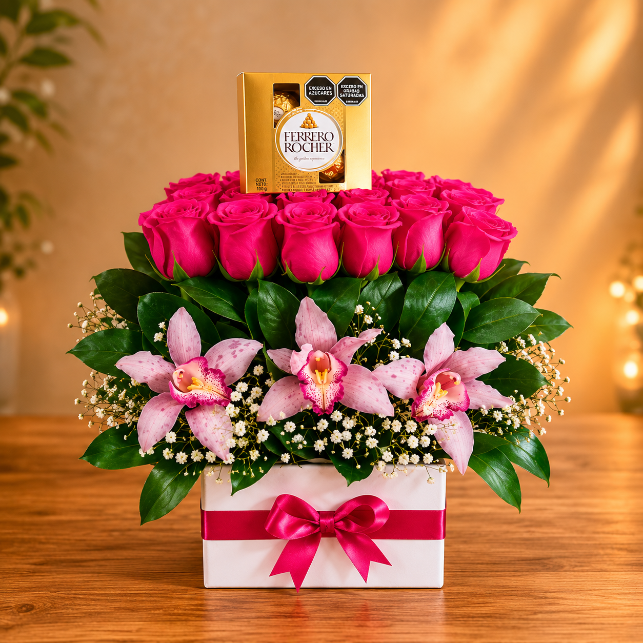 Caja con Orquídeas y Chocolates Ferrero 1