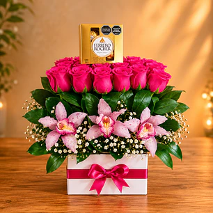 Caja con Orquídeas y Chocolates Ferrero