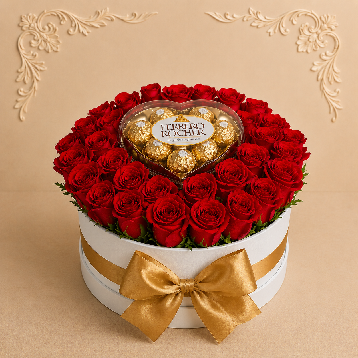 Caja con Rosas y Chocolates Ferrero 1