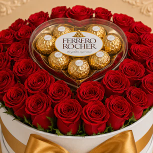 Caja con Rosas y Chocolates Ferrero