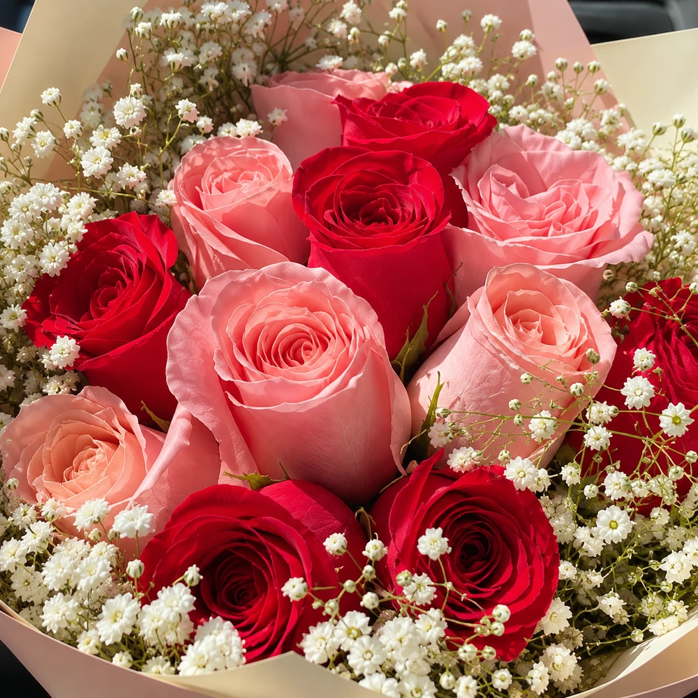 Bouquet Rosas Rojas y Rosadas 2
