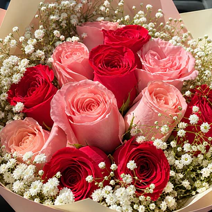 Bouquet Rosas Rojas y Rosadas