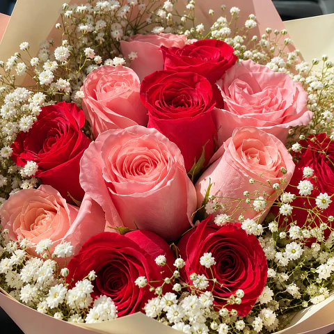 Bouquet Rosas Rojas y Rosadas