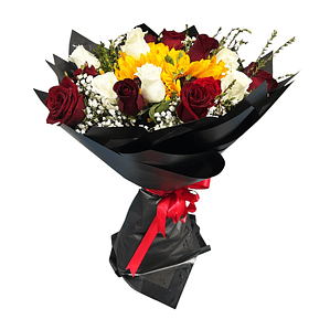 Ramo de Rosas Rojas y Blancas con Girasol Central | Florabelle