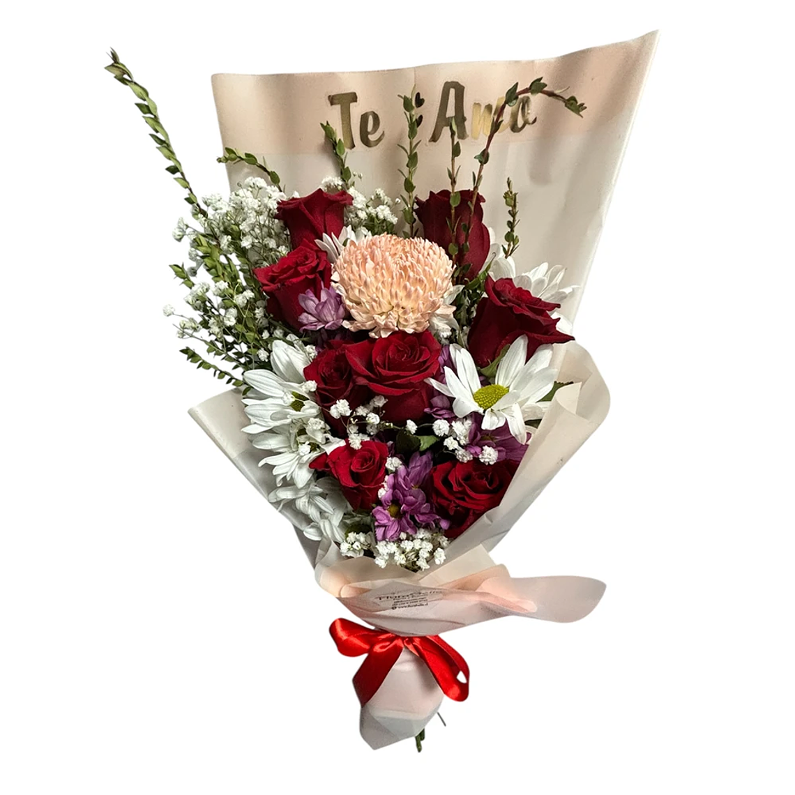 Ramo de Rosas Rojas con Flores Mixtas y Mensaje Te Amo | Florabelle 1