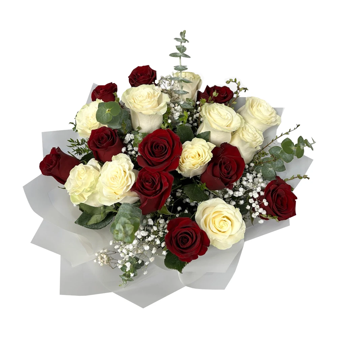Ramo de Rosas Rojas y Blancas con Eucalipto y Despacho Hoy | Florabelle 2