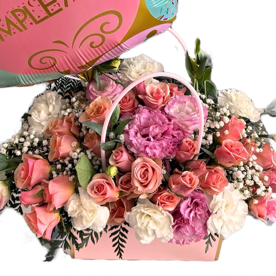 Cartera Floral de Rosas Rosadas con Globo de Cumpleaños y Despacho Hoy | Florabelle 2