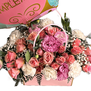 Cartera Floral de Rosas Rosadas con Globo de Cumpleaños y Despacho Hoy | Florabelle