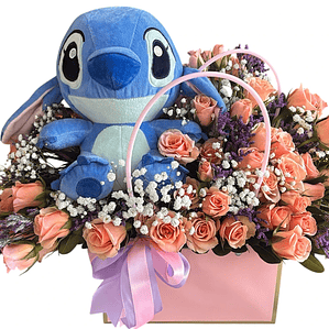 Canasta de Rosas Rosadas con Peluche Stitch y Despacho Hoy | Florabelle