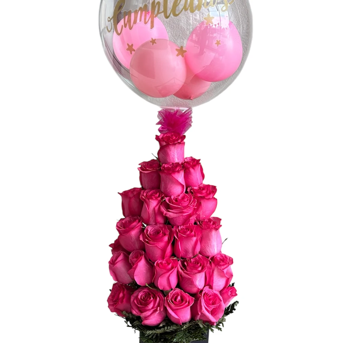 Torre de Rosas Rosadas con Globo Burbuja y Despacho Hoy - Florabelle 2