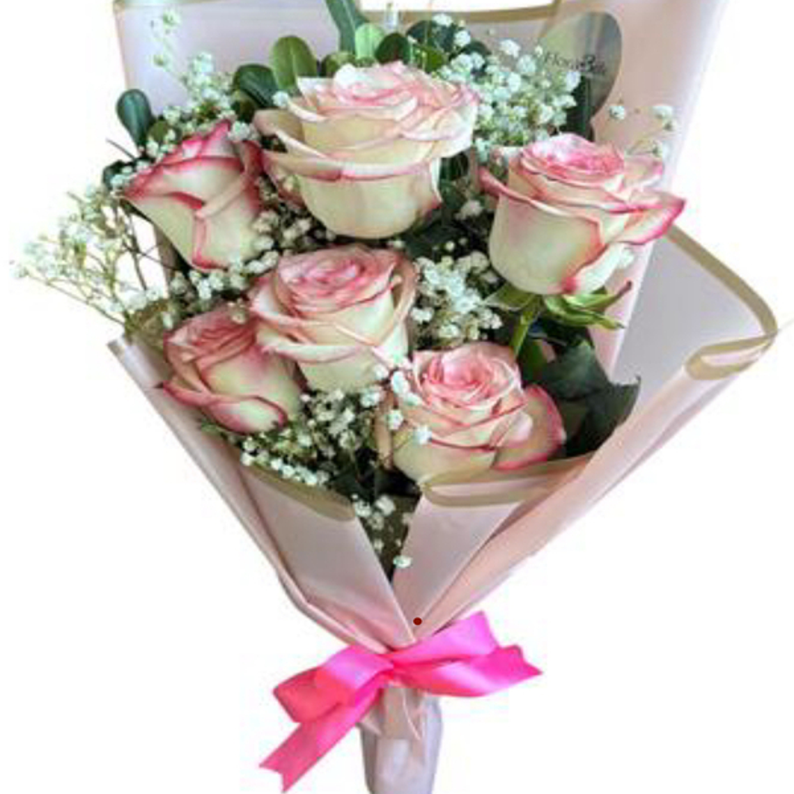 Ramo Floral de 6 Rosas Rosadas con Gypsophila 1