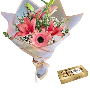 Ramo con Liliums, Gerbera y bombones | Envío Santiago