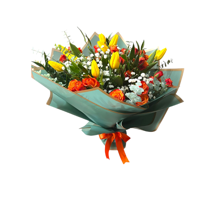 Ramo de Tulipanes Amarillos y Rosas Naranjas | Envío Santiago 1