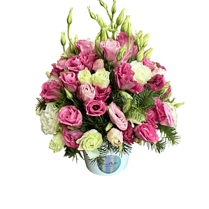 Box Floral con  Lisianthus Rosados y Blancos | Envío en Santiago