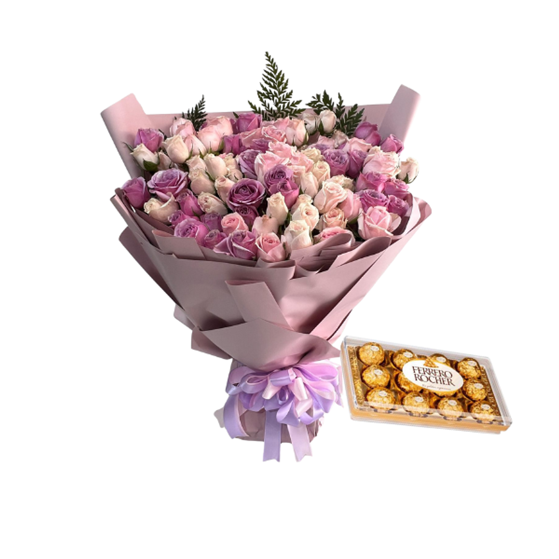 Ramo de Rosas Rosadas y Bombones Ferrero Rocher 1