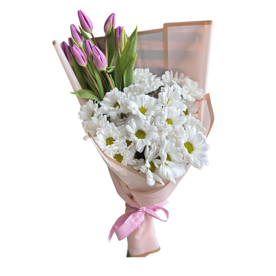 Ramo de Tulipanes Lilas y Margaritas Blancas 1