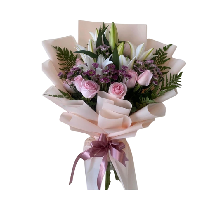 Ramo de Rosas Rosadas y Liliums Blancos 1