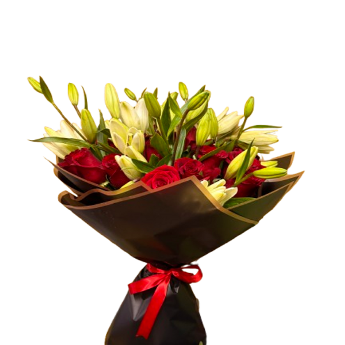 Ramo de Rosas Rojas y Liliums Blancos 1