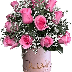 Box Floral con 25 Rosas Rosadas en Base Cilíndrica