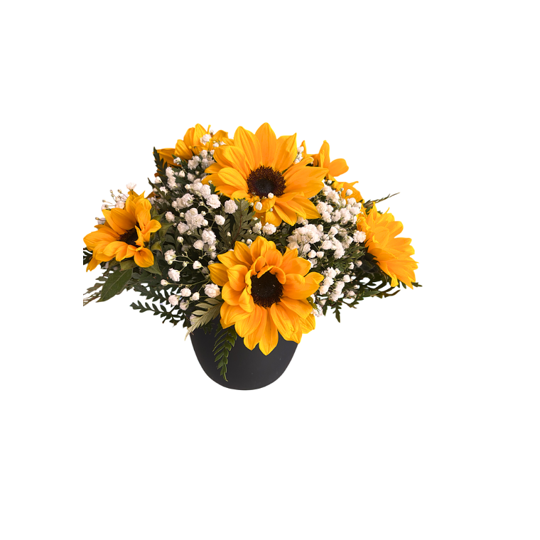 Arreglo Floral de Girasoles en Base Decorativa 1