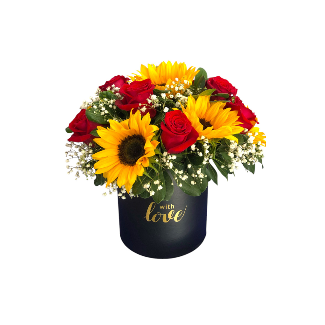 Box Floral con Girasoles y Rosas Rojas 1
