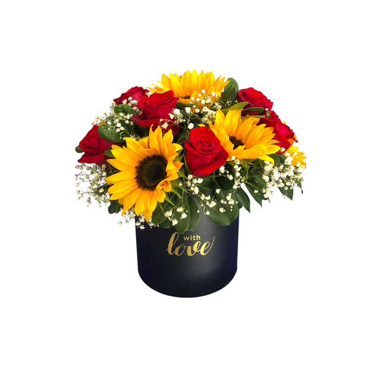 Box Floral con Girasoles y Rosas Rojas 1