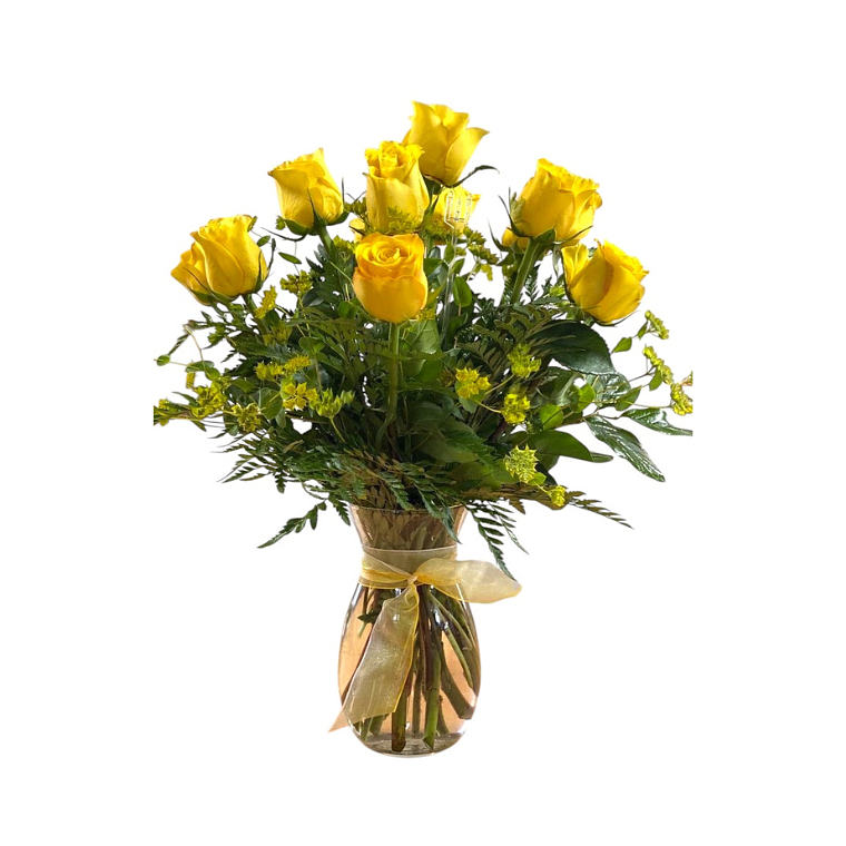 Florero de Vidrio con rosas amarillas 1