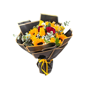 Ramo Floral Premium de Girasoles con Rosas Amarillas y Rojas