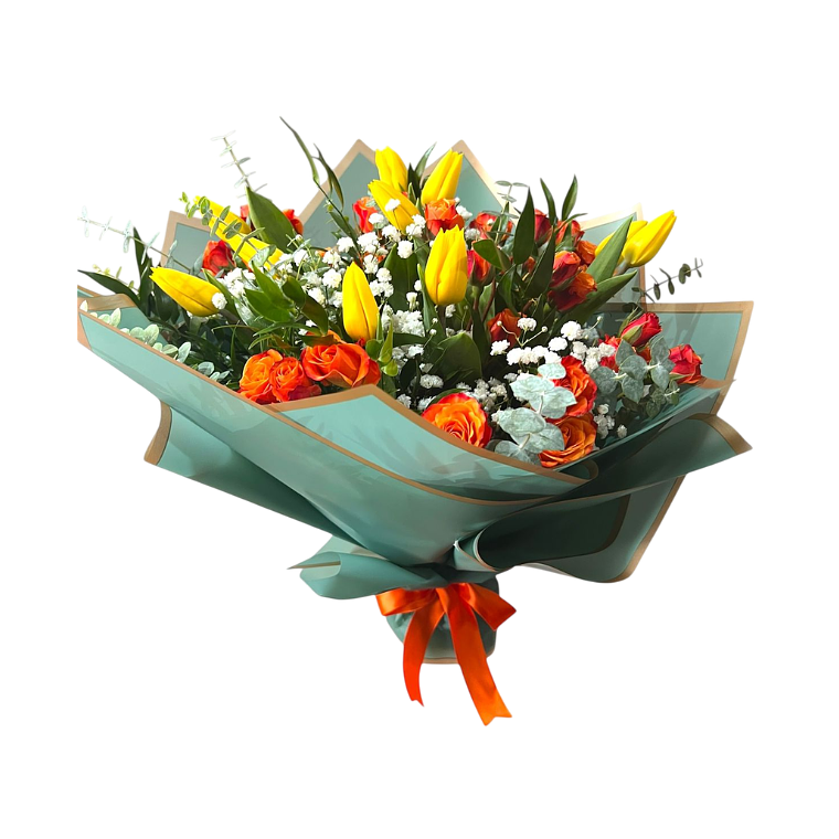 Ramo Floral con Tulipanes y Rosas Naranjas 1