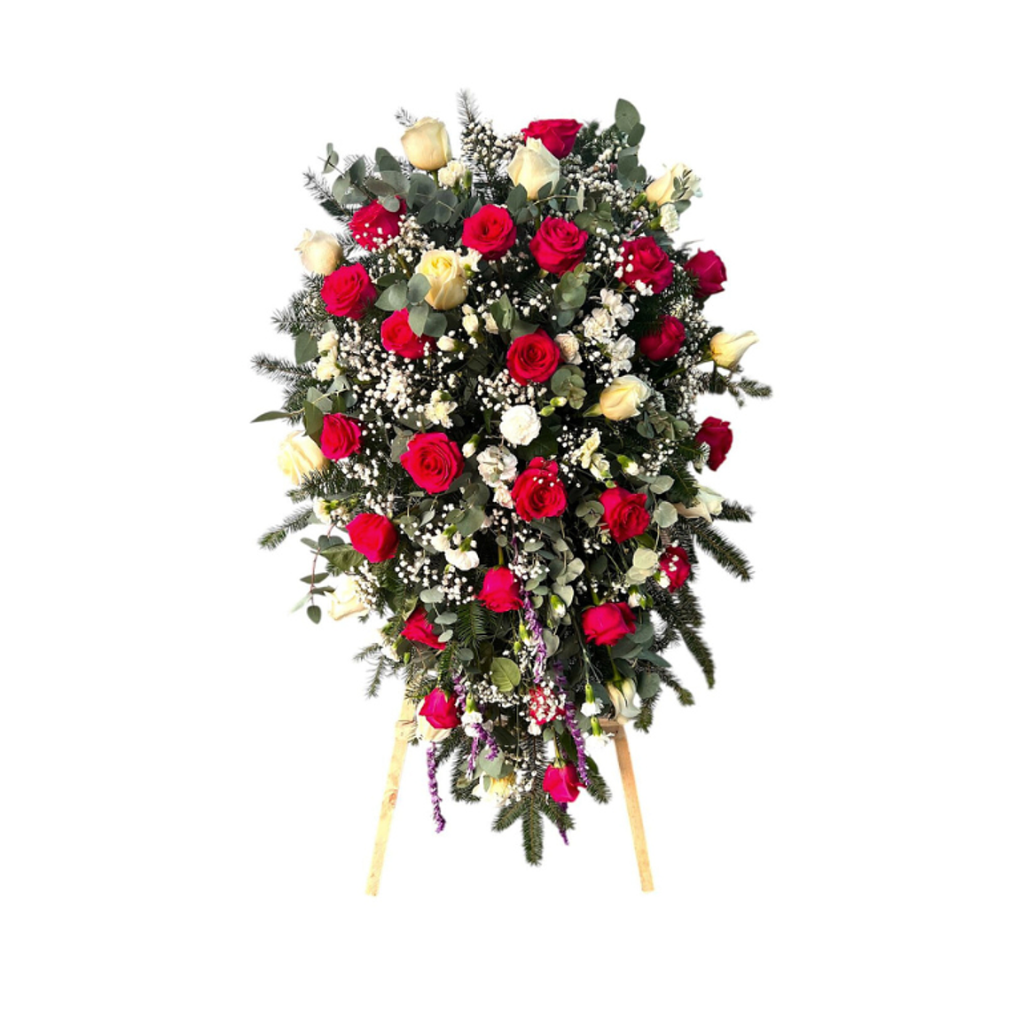 Arreglo Floral Fúnebre de Rosas Rojas y Blancas Premium 1