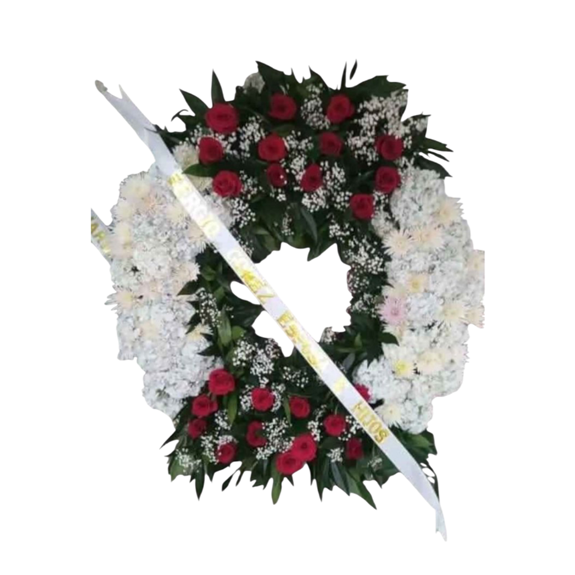 Corona Fúnebre con Rosas Rojas y Flores Blancas 1