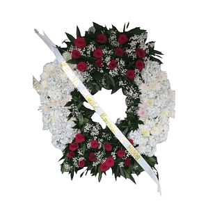 Corona Fúnebre con Rosas Rojas y Flores Blancas