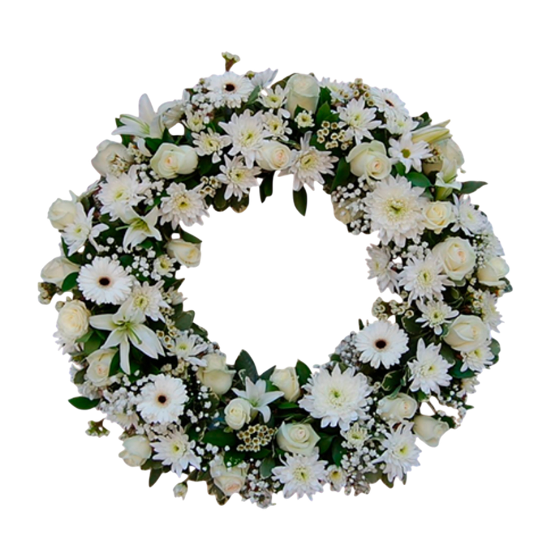 Corona Fúnebre Blanca con Flores Mixtas Premium 1