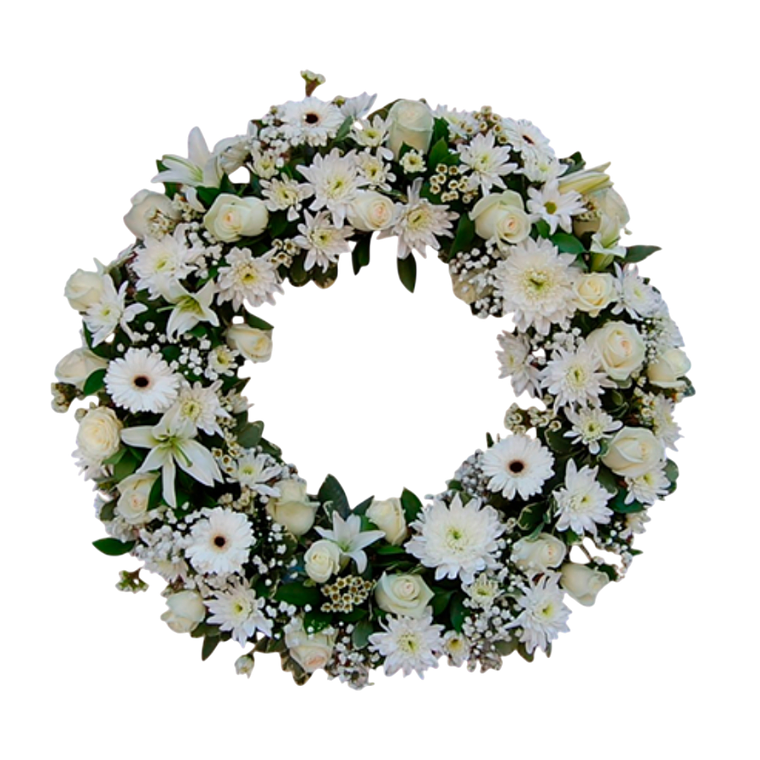 Corona Fúnebre Blanca con Flores Mixtas Premium 1