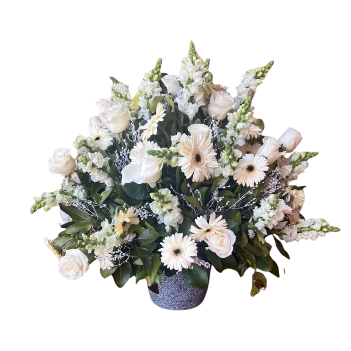 Arreglo Fúnebre con Flores Blanca en base 1