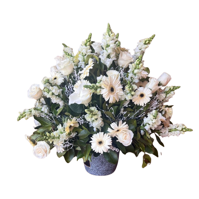 Arreglo Fúnebre con Flores Blanca en base 1