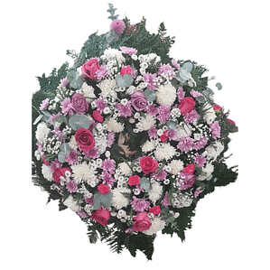 Corona Fúnebre Natural con Rosas Blancas y Rosadas